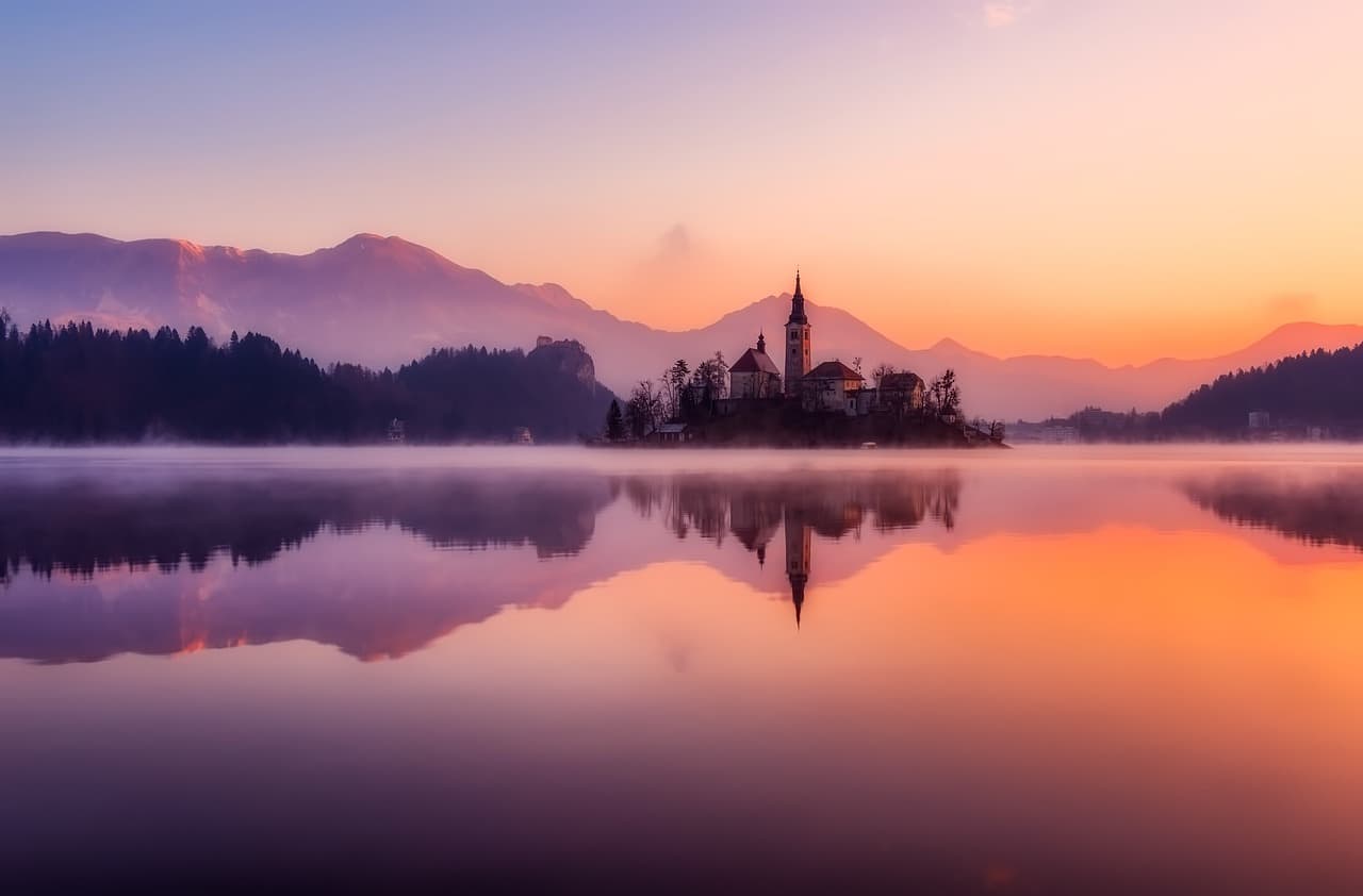 lake, sunset, reflection, water reflection, mirroring, mirror image, mountains, forests, woods, dusk, twilight, afterglow, calm waters, dawn, bled, slovenia, island, sunrise, morning, fog, haze, mist, water, landscape, nature, outdoors, nature wallpaper, lake, sunset, sunset, sunset, mountains, sunrise, morning, water, landscape, landscape, landscape, landscape, landscape, nature [pid:2608425]