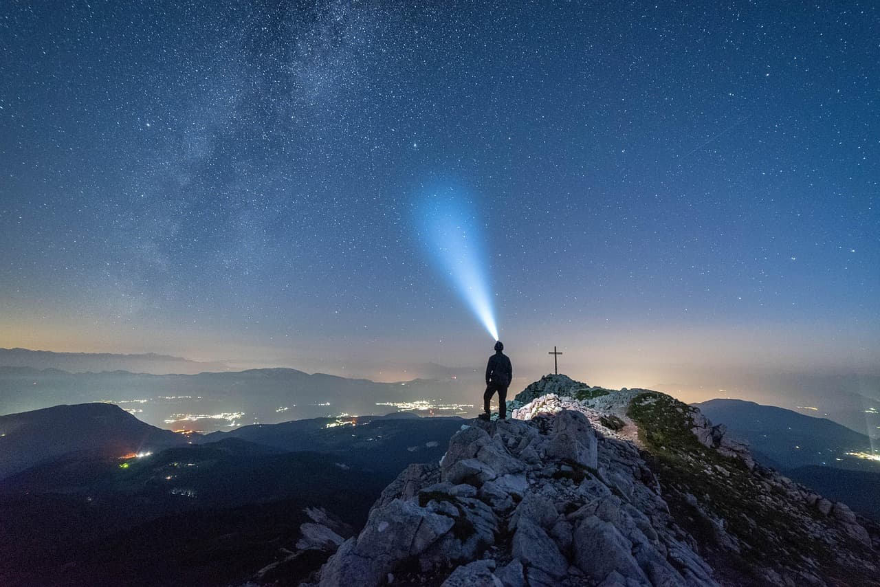hike, adventure, nature, outdoors, freedom, travel, exploration, stars, galaxy, mountains, night, starry sky, universe, light, space, shooting star, milky way, flashlight, headlamp, summit, adventure, galaxy, galaxy, universe, universe, universe, universe, universe, space, space, flashlight, headlamp [pid:5796976]
