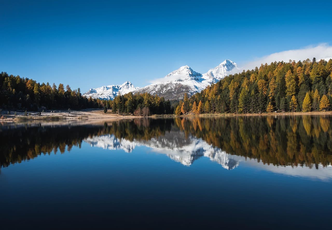 lake, mountains, trees, alps, alpine, snow mountains, conifers, coniferous, conifer forest, mountain lake, calm waters, mirroring, mirror image, reflection, water reflection, forest, sky, landscape, nature, water, switzerland, bergsee, scenic, summit, panorama, lake, lake, mountain lake, switzerland, switzerland, switzerland, switzerland, switzerland [pid:5933622]