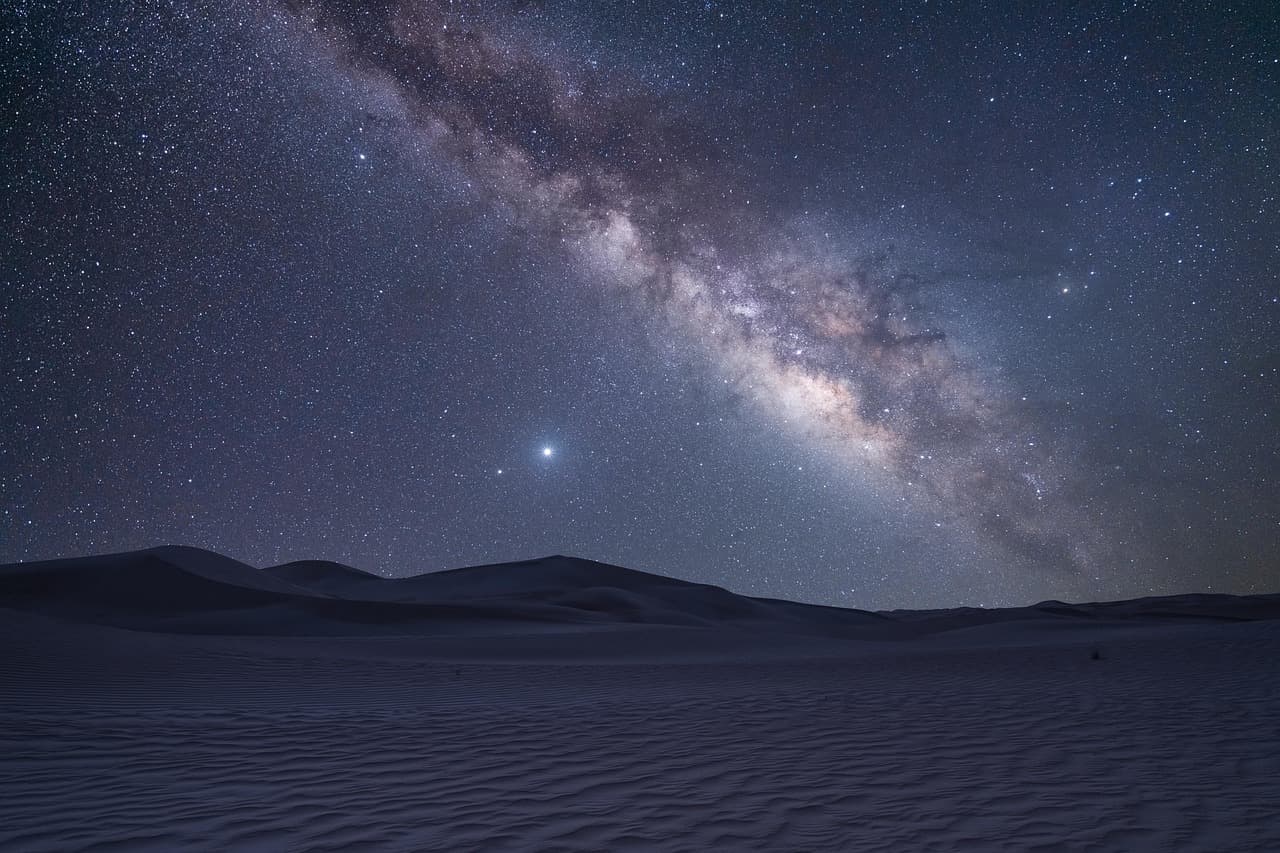 sky, stars, galaxy, milky way, night, mountain, nature, night sky, moon, space, desert, dunes [pid:6811874][dark]