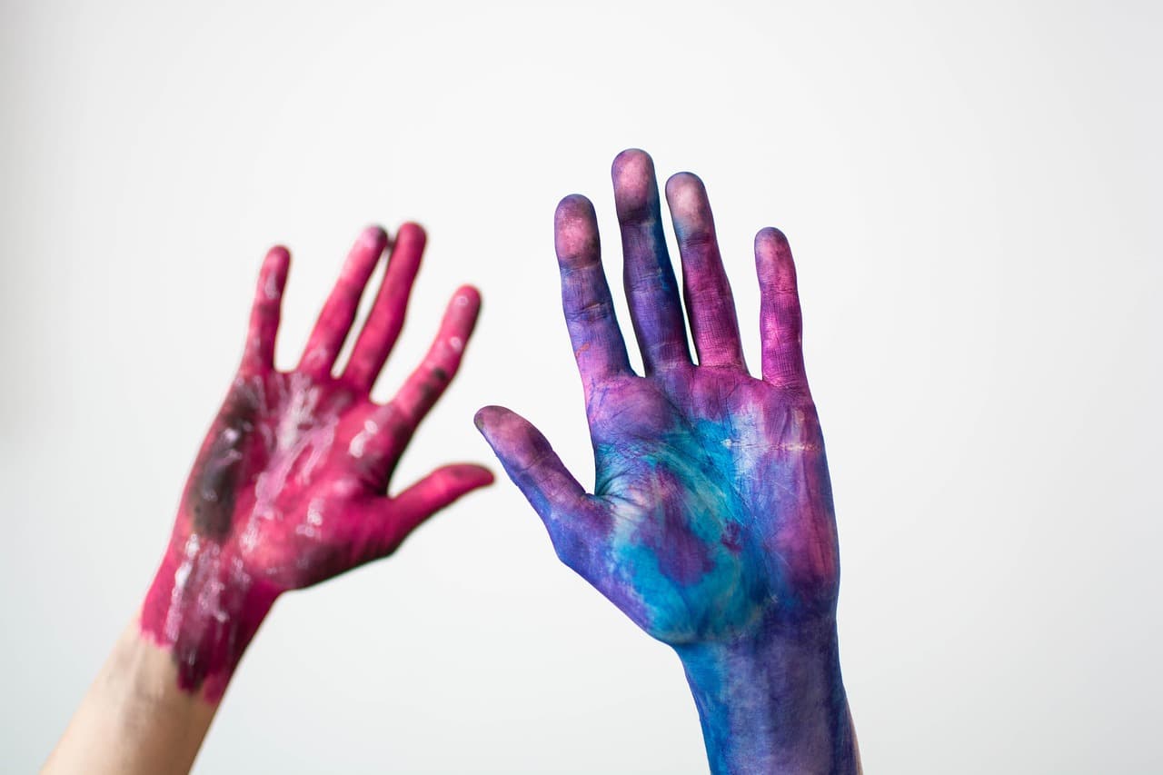 hands, watercolor, multicoloured, artistic, abstract, painting, creativity [pid:4195354][light]