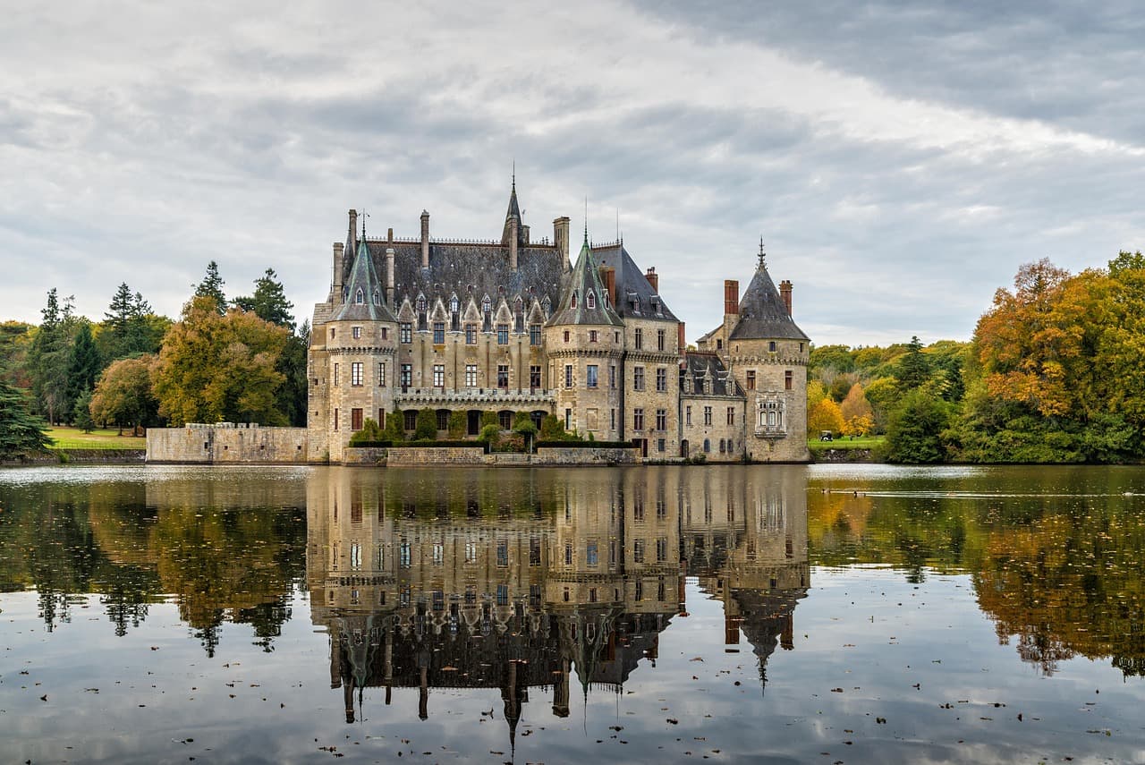 water, nature, sky, lake, castle, summer, tower, travel, green, clouds, reflection, landscape, architecture, park, france, building, yellow, historic, outdoor, pond, autumn, palace, calm, castle, castle, castle, castle, castle, france, france, france, palace [pid:5386820][light]