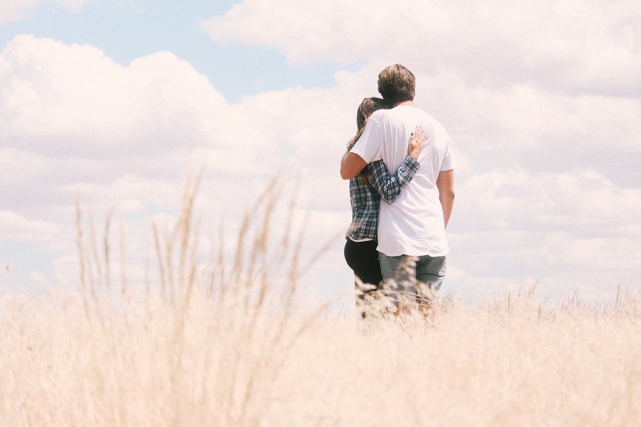couple, hugging, outdoors, nature, grass, people, love, hug, man and woman [pid:2601156][light]