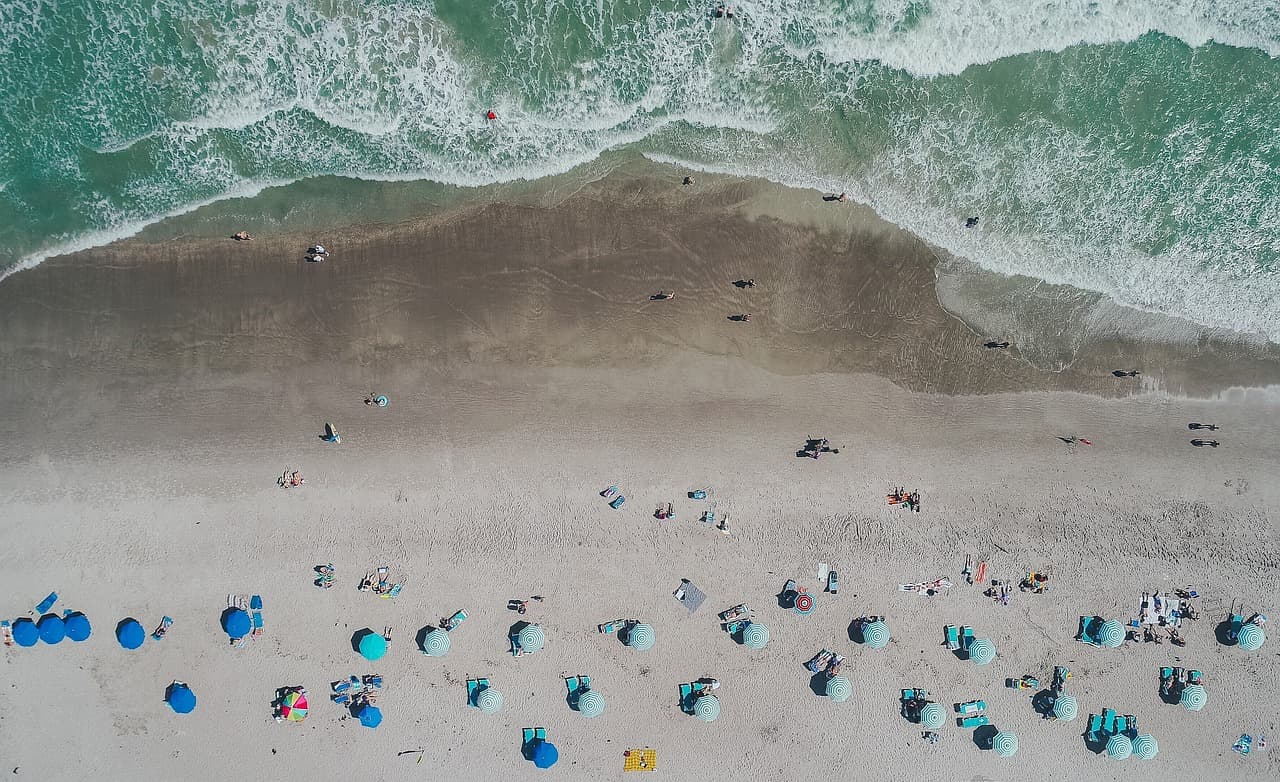 nature, landscape, aerial, water, ocean, sea, beach, waves, current, people, vacation, summer, umbrellas, aerial photography, vacation, vacation, summer, summer, summer, summer, summer [pid:2587331][light]