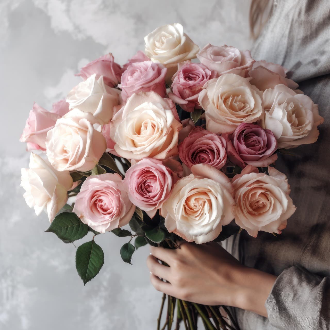 rose, roses, flower wallpaper, pink, nature, flowers, flower background, bloom, bouquet, romantic, hands, female, delicate, rose flower, beautiful flowers, vintage, marble, ai generated [pid:7903170][light]