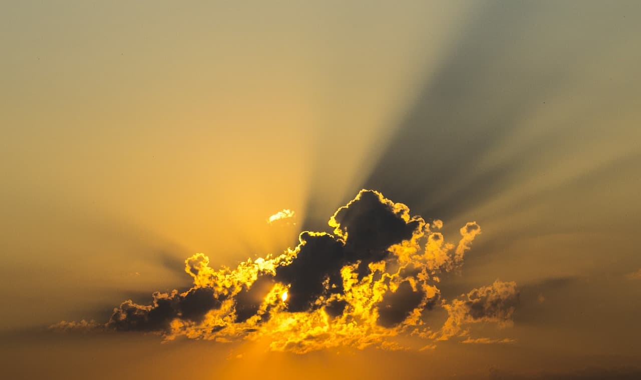 clouds, sky, sunlight, sunset, nature, sunrise, dusk, dawn, sunrays, cloudy, atmosphere [pid:143152][light]