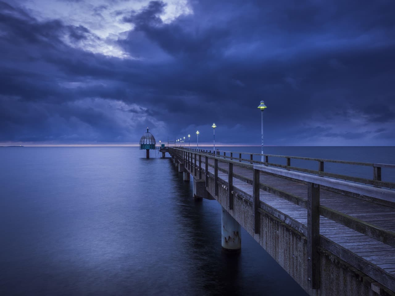 sea, boardwalk, pier, nature, dock, sea bridge, diving bell, blue hour, baltic sea, clouds, architecture, seaside resort, water [pid:1748161][dark]