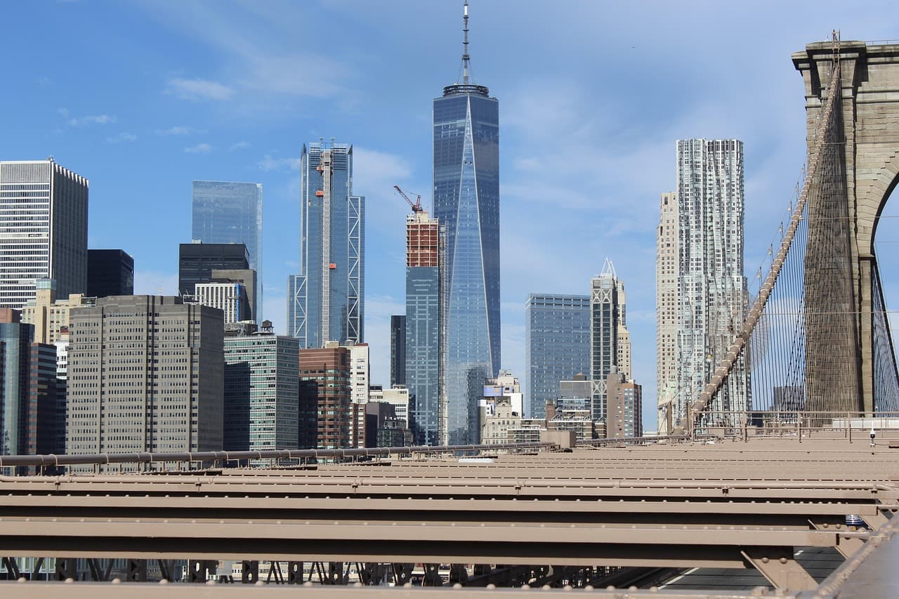 new york, brooklyn bridge, manhattan, tower, world trade center, city, skyscrapers, building, architecture, america, vs, united states [pid:3954893]